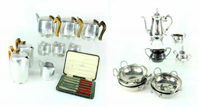 A Matti Tissot four piece monogrammed tea set used in the famous