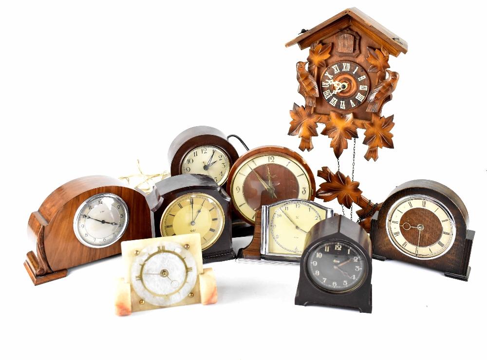 Nine mainly mid-20th century clocks to include a Kienzle example, two ...