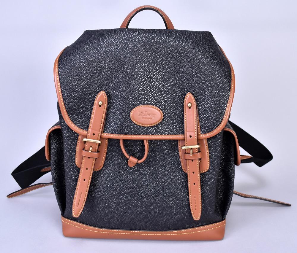 MULBERRY a Heritage tan saddle leather and black Scotchgrain backpack with signature logo plaque and adjustable straps inspiration for it was taken from English country pursuits 38 x 29 x 14cm unused