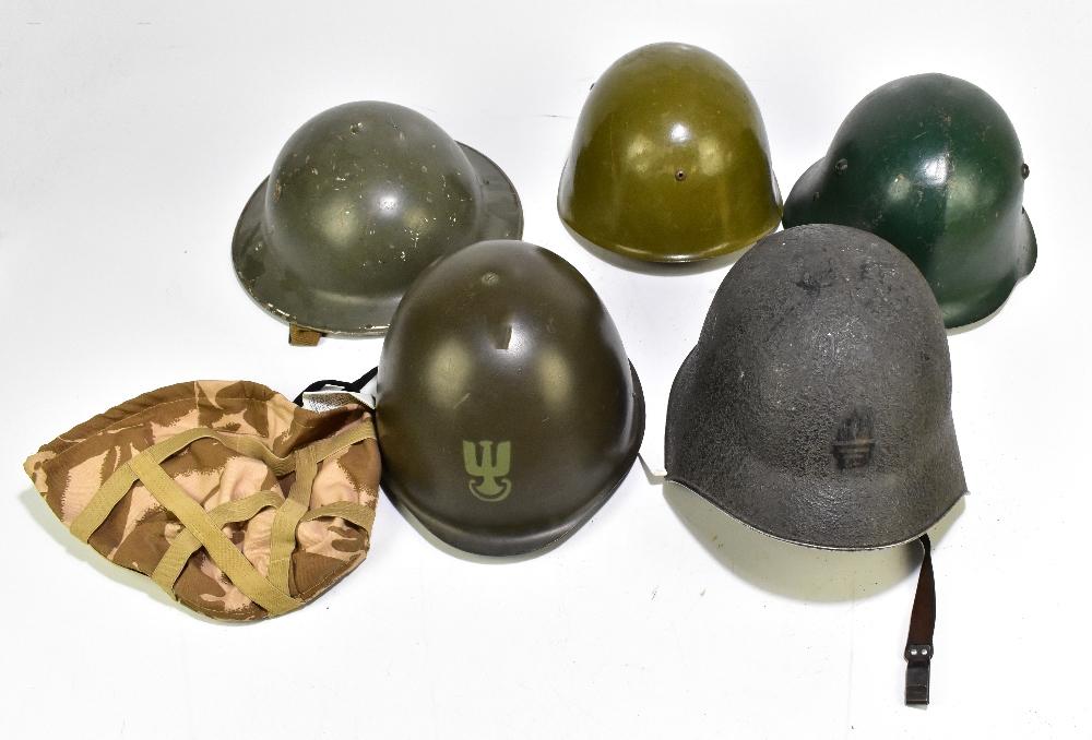 Five Military Helmets Comprising A Mid Late 20th Century Us Helmet 