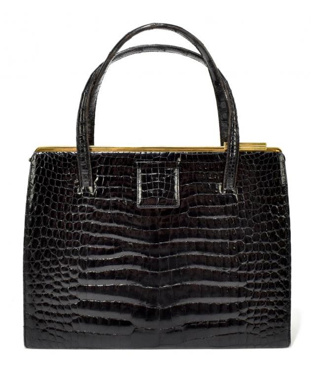 ASPREY, LONDON; a vintage 1960s/70s mock crocodile skin handbag, with ...