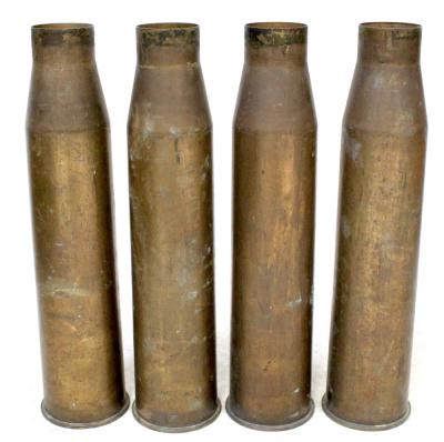 Four modern 105mm brass artillery shell cases, length 61cm, various  markings and date stamps to include 1965, 1986 and 2000 (4).