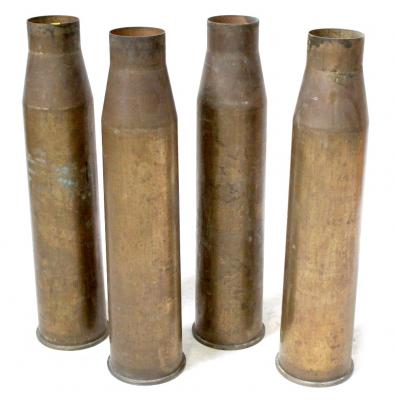 Four modern 105mm brass artillery shell cases, length 61cm