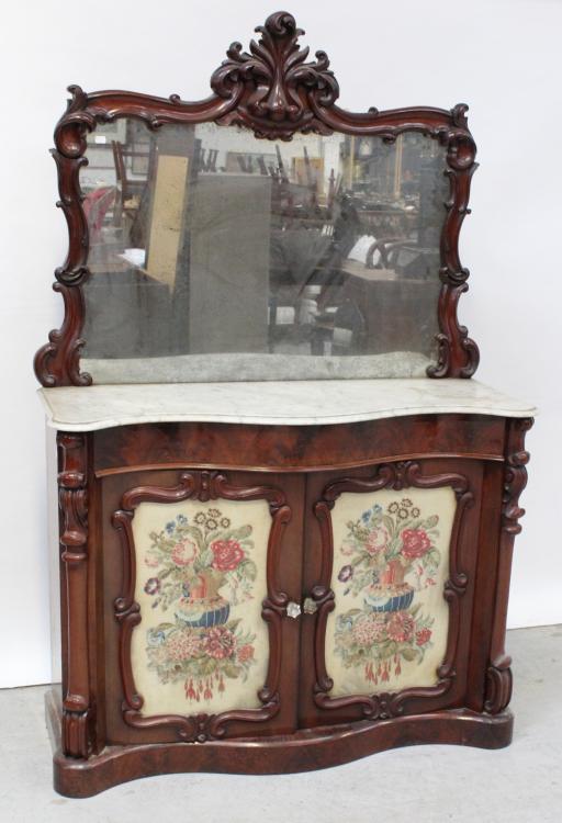 A Victorian mahogany marble-top mirror-back chiffonier with Rococo ...