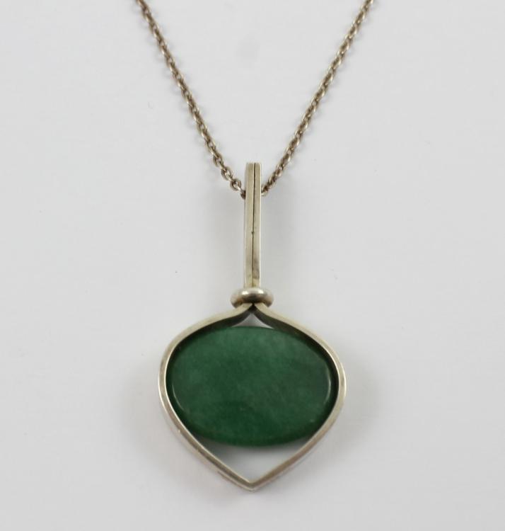 A Scandinavian silver Kupittaan Kulta chrysoprase mounted pendant on ...