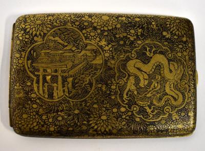 Antique Japanese Damascene Komai Styled Yellow Gold Decorated Cigarette Case