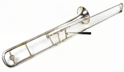 BOOSEY & HAWKES LTD; 'Imperial' silver plated bass trombone, cased with  mouthpiece. | Adam Partridge