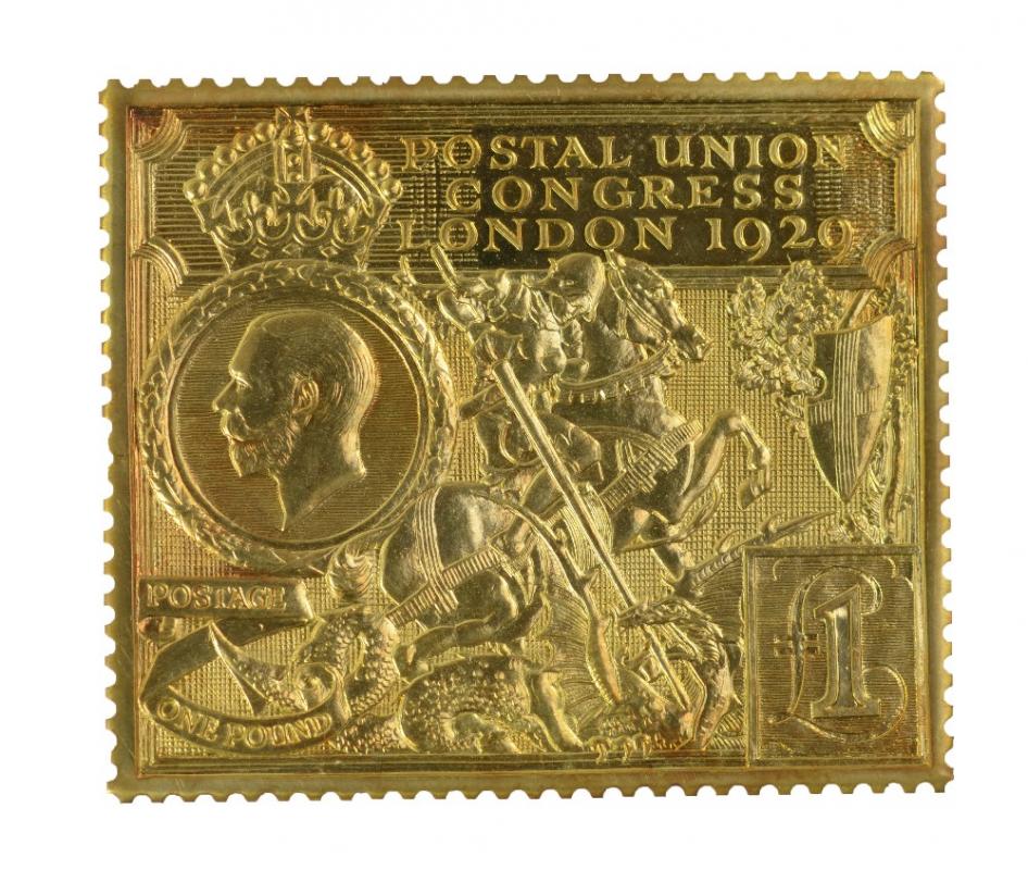 A cased 22ct yellow gold replica 1929 Postal Union Congress