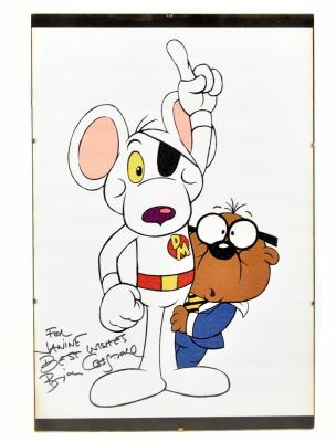 DANGER MOUSE; an autographed poster of Danger Mouse and Penfold, signed by  Brian Cosgrove, inscribed 'For Janine, Best Wishes, Brian Cosgrove', 42 x  30cm, bears certificate of authenticity verso. | Adam Partridge