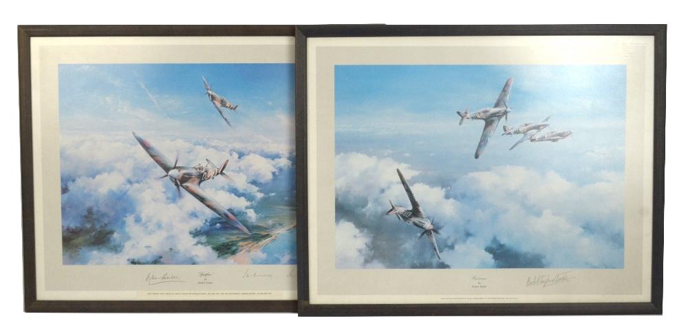 After Robert Taylor A Coloured Print Spitfire Signed By Douglas Bader And Johnnie Johnson 3701