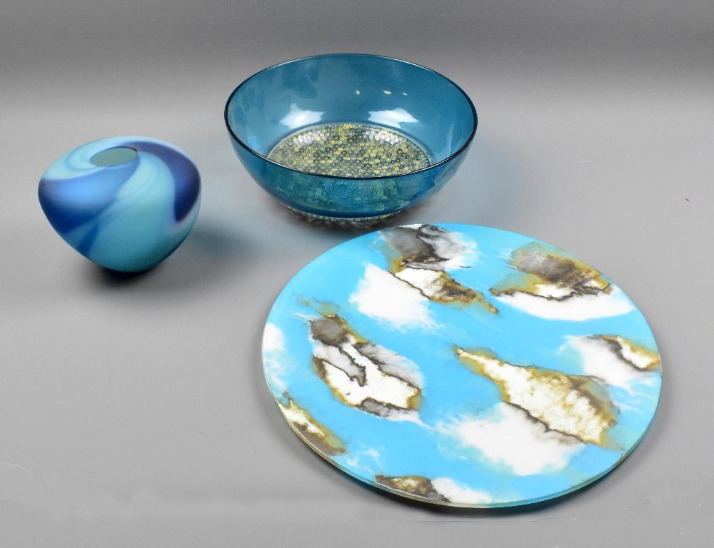 DEBORAH FLADGATE; a pale blue satin finish glass vase, signed to base