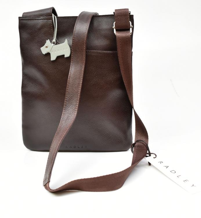 RADLEY; a brown leather cross body messenger bag with mint green Radley ...